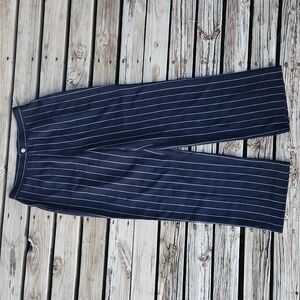 Lauren Ralph Lauren Pinstripe Navy Blue White Pants Button Silk 4 Work